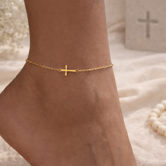 Stainless Steel Cross Bead Anklet | Grace in Every Step