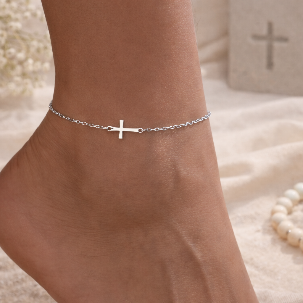 Stainless Steel Cross Bead Anklet | Grace in Every Step