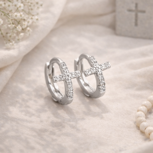 Vintage Cross Zirconia Earrings | 925 Sterling Silver