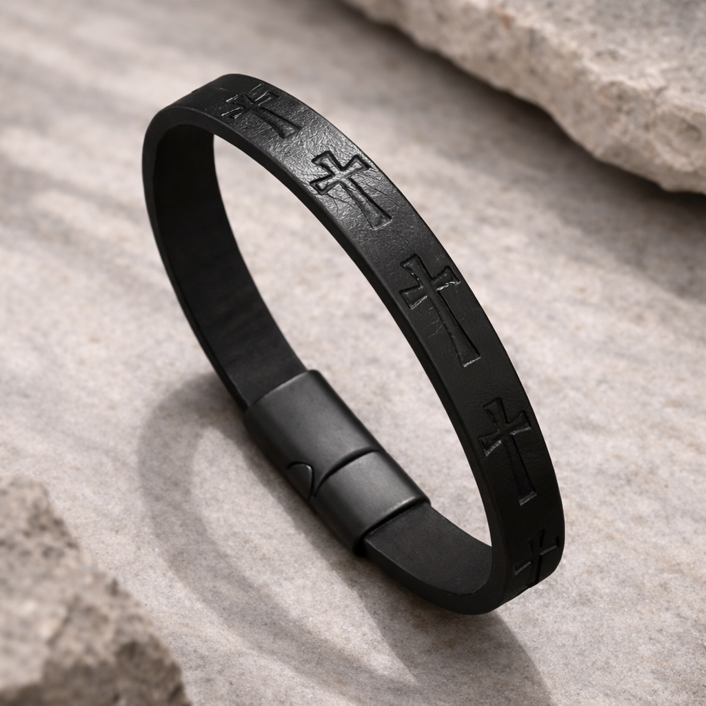 Men’s Cross Magnetic Leather Bracelet | Rugged & Rooted