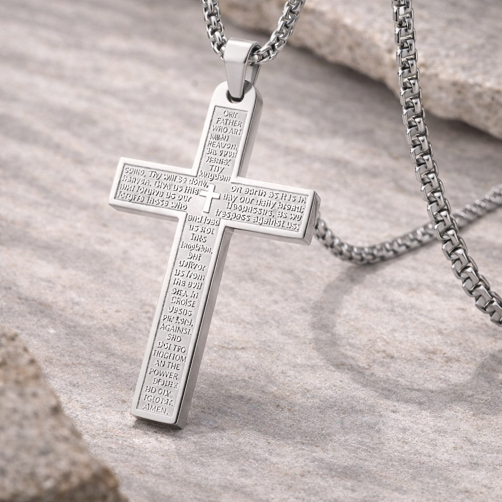 Men’s Stainless Steel Bible Cross Necklace | Strength in Faith