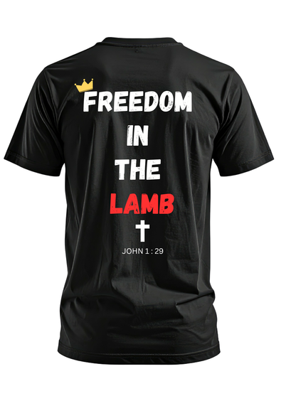 Freedom in the Lamb Men’s Black T-Shirt | Redeemed & Free