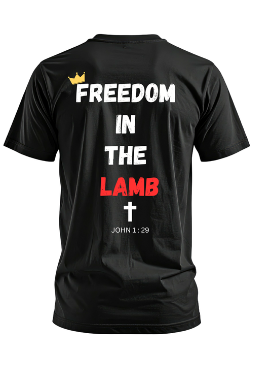Freedom in the Lamb Men’s Black T-Shirt | Redeemed & Free